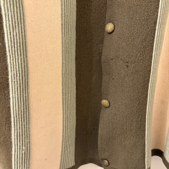 Vans 90s Vintage Men's Sweater L Wool Knit Striped Button Polo Cardigan Green - Picture 3 of 6